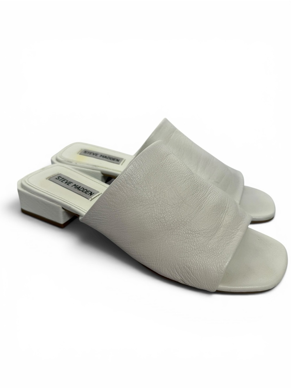 Steve Madden Anders White Leather Mule Sandals Low Block Heel Size 8